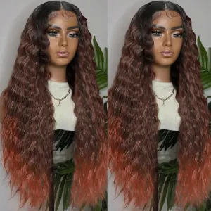 Synthetic Lace Front Wigs Pre Plucked With Baby Hair 13x4x1 Middle Part Wigs for Black Women Ombre Burgundy Glueless Ready to Wear