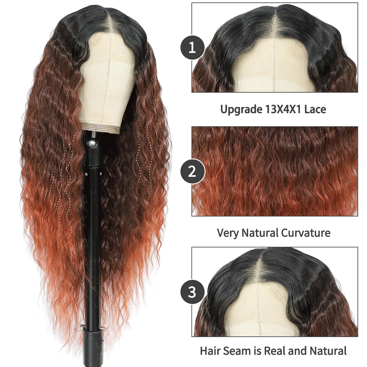 Synthetic Lace Front Wigs Pre Plucked With Baby Hair 13x4x1 Middle Part Wigs for Black Women Ombre Burgundy Glueless Ready to Wear