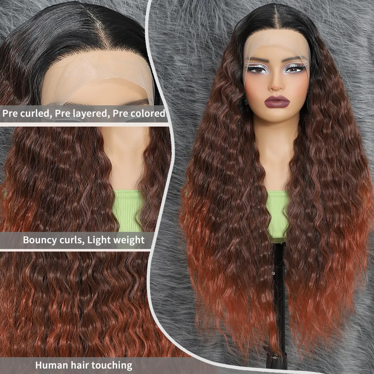 Synthetic Lace Front Wigs Pre Plucked With Baby Hair 13x4x1 Middle Part Wigs for Black Women Ombre Burgundy Glueless Ready to Wear
