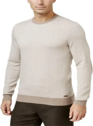 Tasso Elba Mens Cashmere Pattern Crewneck Sweater Taupe L