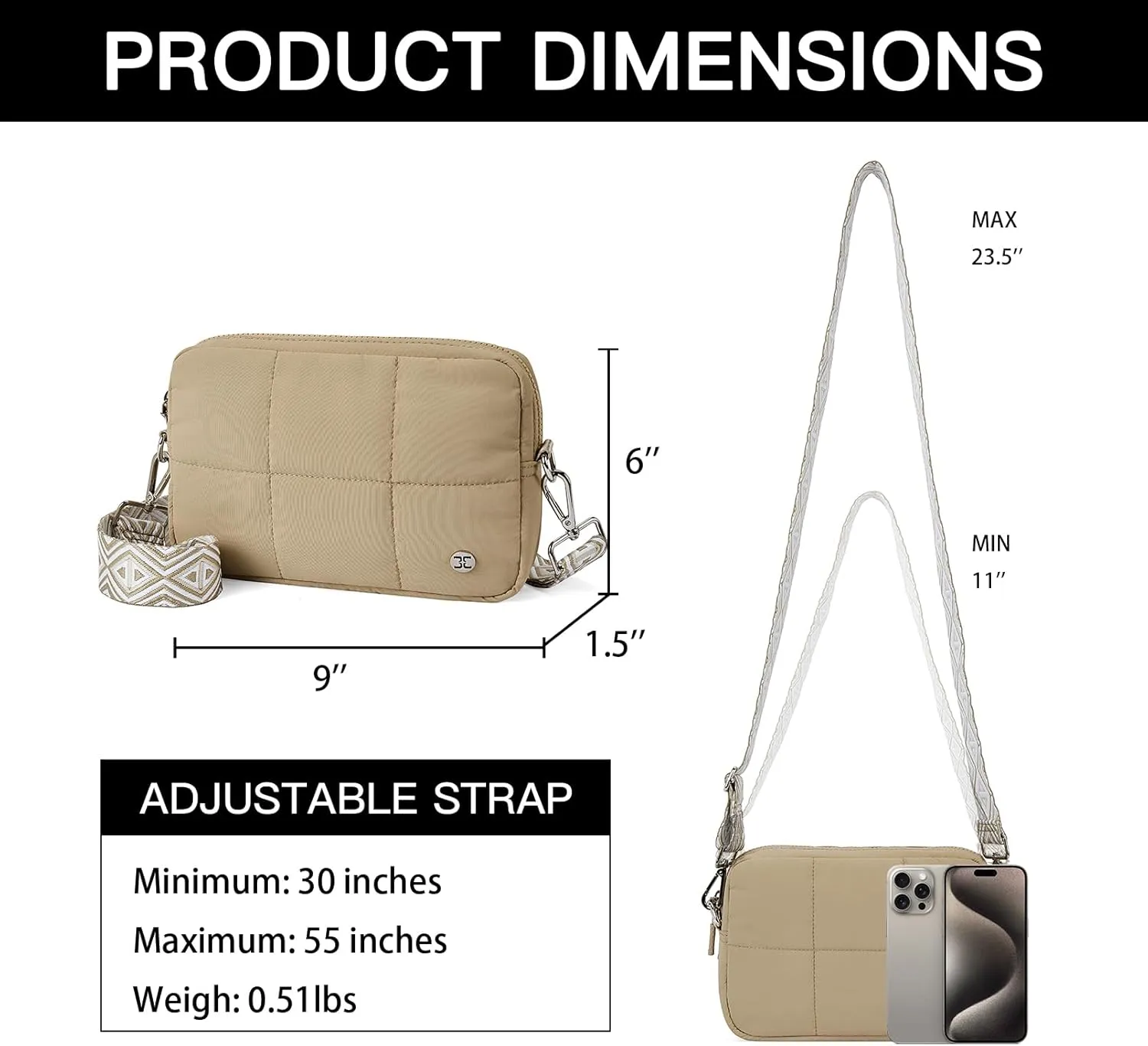 Telena Crossbody Bags for Women Cross Body Purse with Guitar Strap Lightweight Puffer Shoulder Bag for Travel