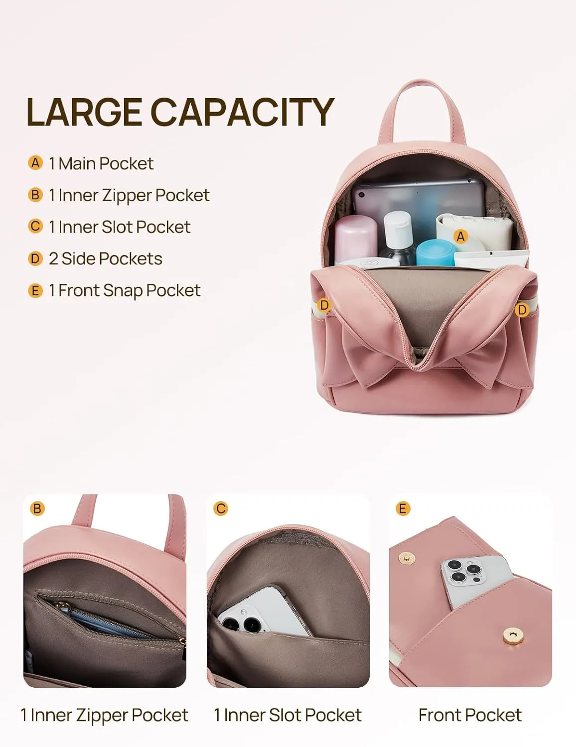 Telena Small Backpack Purse for Women Girls Cute Mini Leather Backpack Travel Shoulder Bags