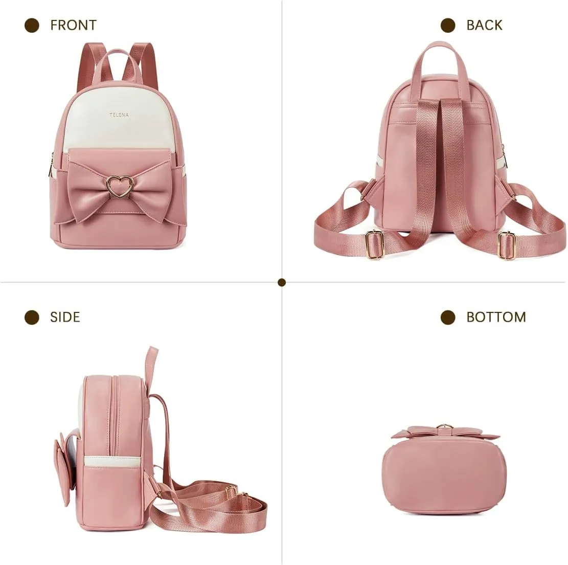 Telena Small Backpack Purse for Women Girls Cute Mini Leather Backpack Travel Shoulder Bags
