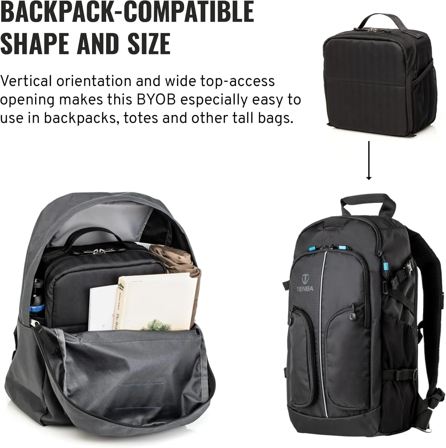 Tenba BYOB 9 DSLR Backpack Insert - Turns any bag into a camera bag for DSLR and Mirrorless cameras and lenses – Black (636-622)