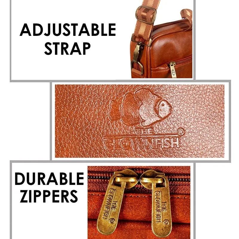 THE CLOWNFISH Zeus Faux Leather 14 inch Laptop Messenger Bag Briefcase (Tan)