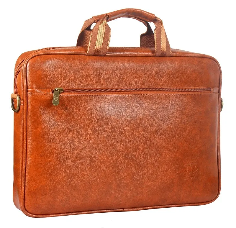 THE CLOWNFISH Zeus Faux Leather 14 inch Laptop Messenger Bag Briefcase (Tan)