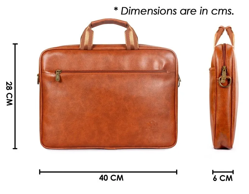 THE CLOWNFISH Zeus Faux Leather 14 inch Laptop Messenger Bag Briefcase (Tan)