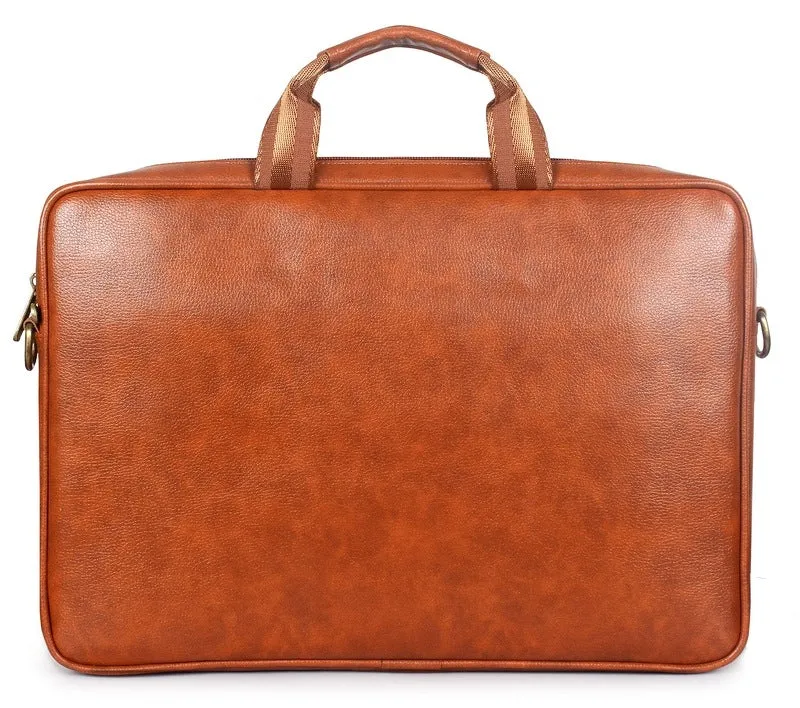 THE CLOWNFISH Zeus Faux Leather 14 inch Laptop Messenger Bag Briefcase (Tan)