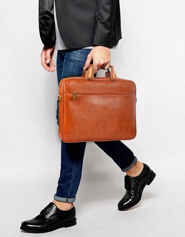 THE CLOWNFISH Zeus Faux Leather 14 inch Laptop Messenger Bag Briefcase (Tan)