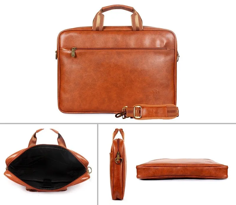 THE CLOWNFISH Zeus Faux Leather 14 inch Laptop Messenger Bag Briefcase (Tan)