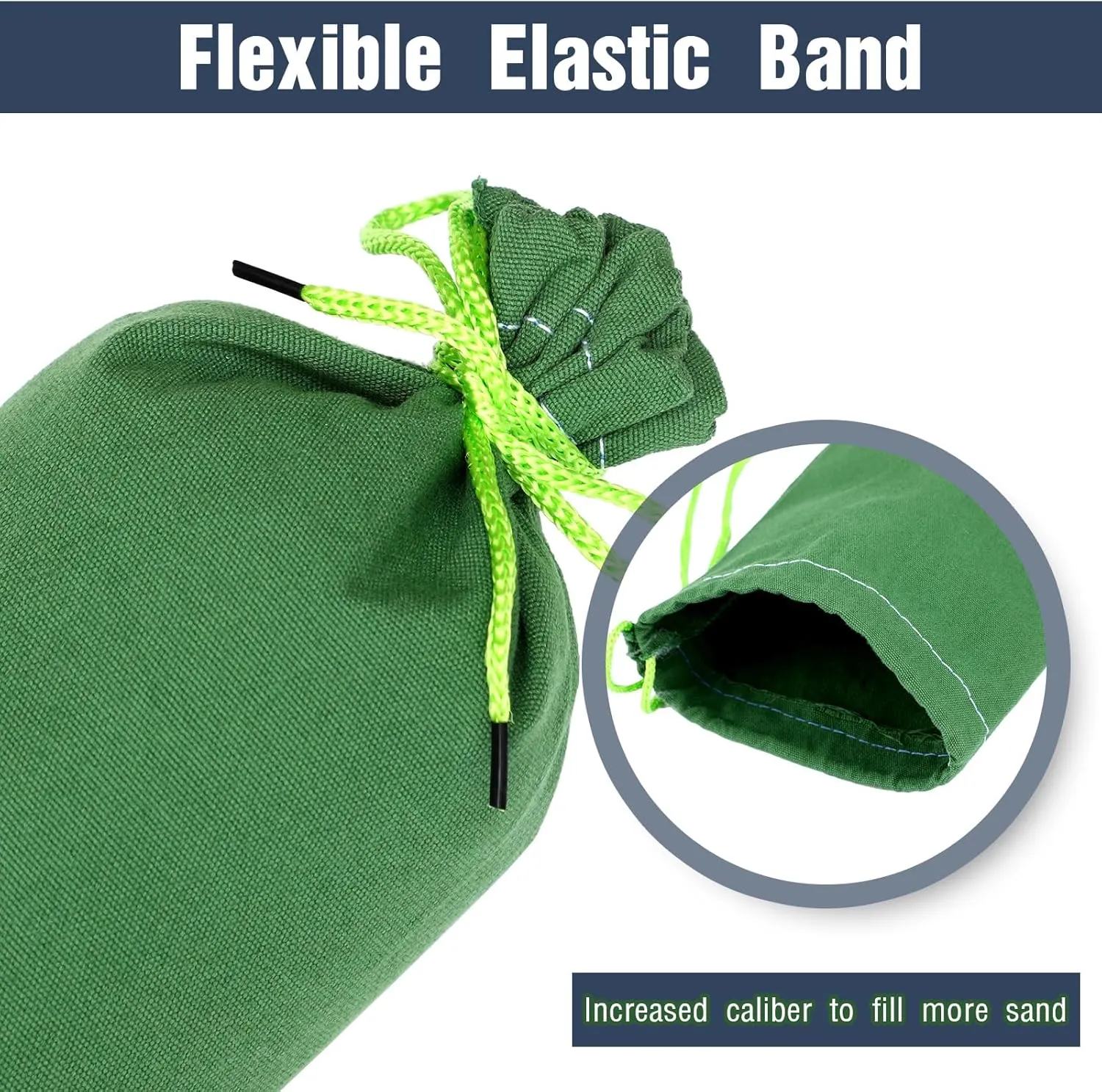 Threan 2 Pcs Long Canvas Sandbags Flood Protection Thickened Reusable Sand Bags Rain Wind Flood Barrier with Elastic Band Water Barrier Tube for Door Rain Water Control, Green (8ft)