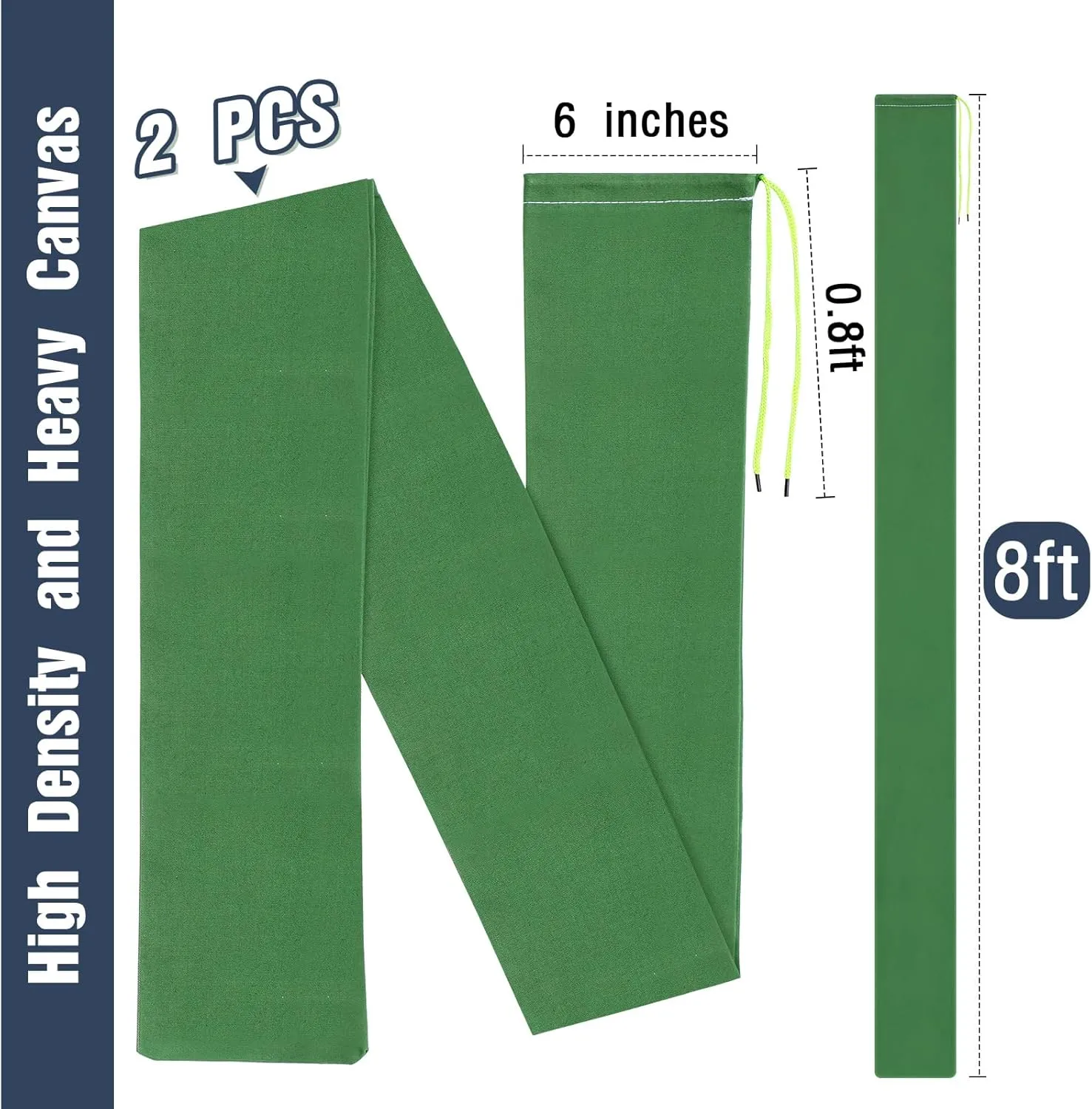 Threan 2 Pcs Long Canvas Sandbags Flood Protection Thickened Reusable Sand Bags Rain Wind Flood Barrier with Elastic Band Water Barrier Tube for Door Rain Water Control, Green (8ft)