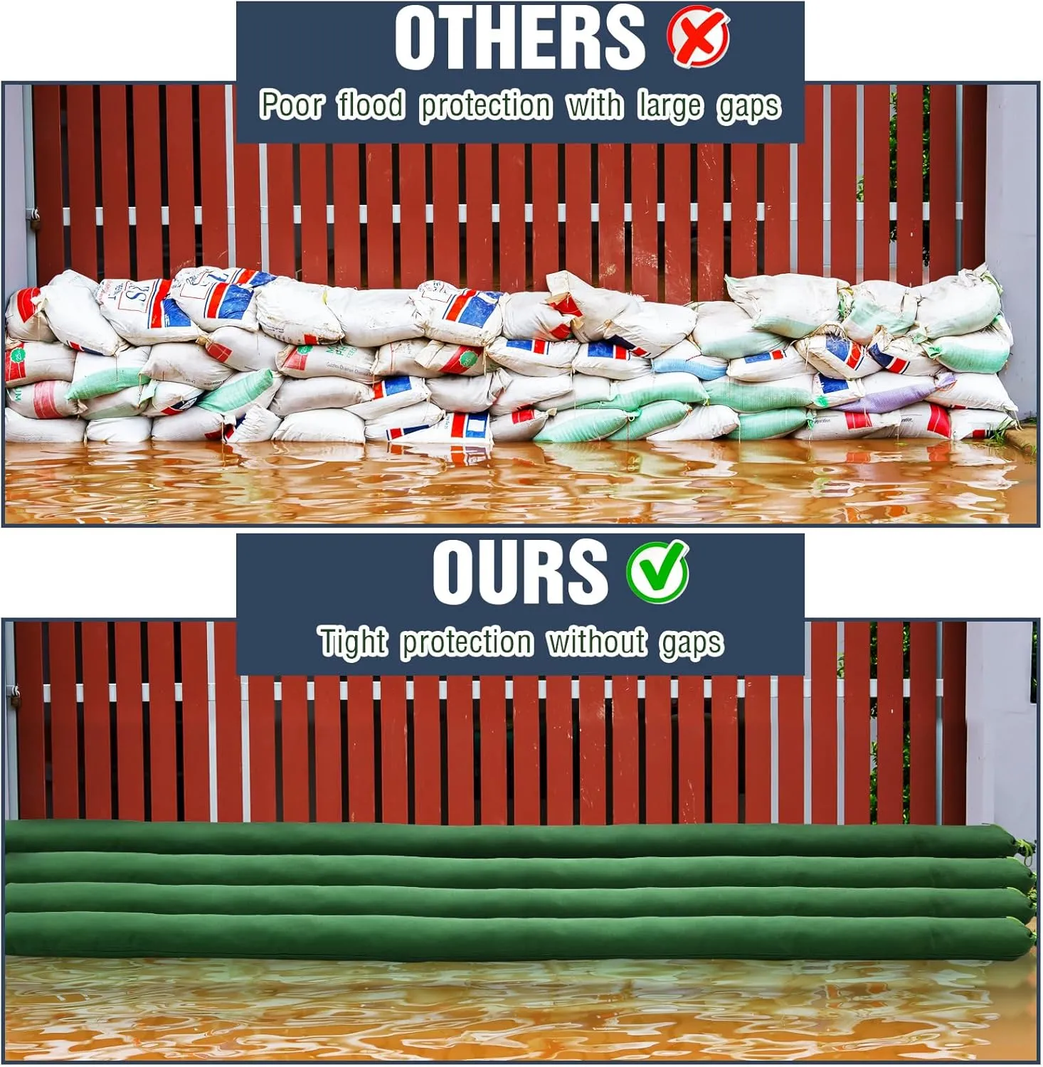Threan 2 Pcs Long Canvas Sandbags Flood Protection Thickened Reusable Sand Bags Rain Wind Flood Barrier with Elastic Band Water Barrier Tube for Door Rain Water Control, Green (8ft)