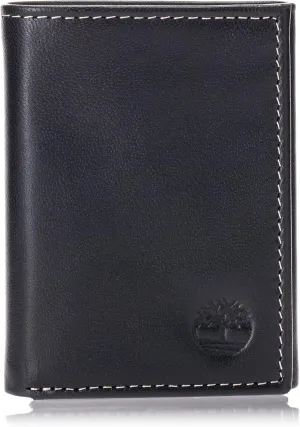 Timberland Men's Leather Trifold Wallet With Id Window, Black (Cloudy), One Size
