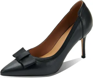 TinaCus Pointed Toe Handmade Bowknot Stiletto High Heels Genuine Leather Women's Cute Pumps Shoes