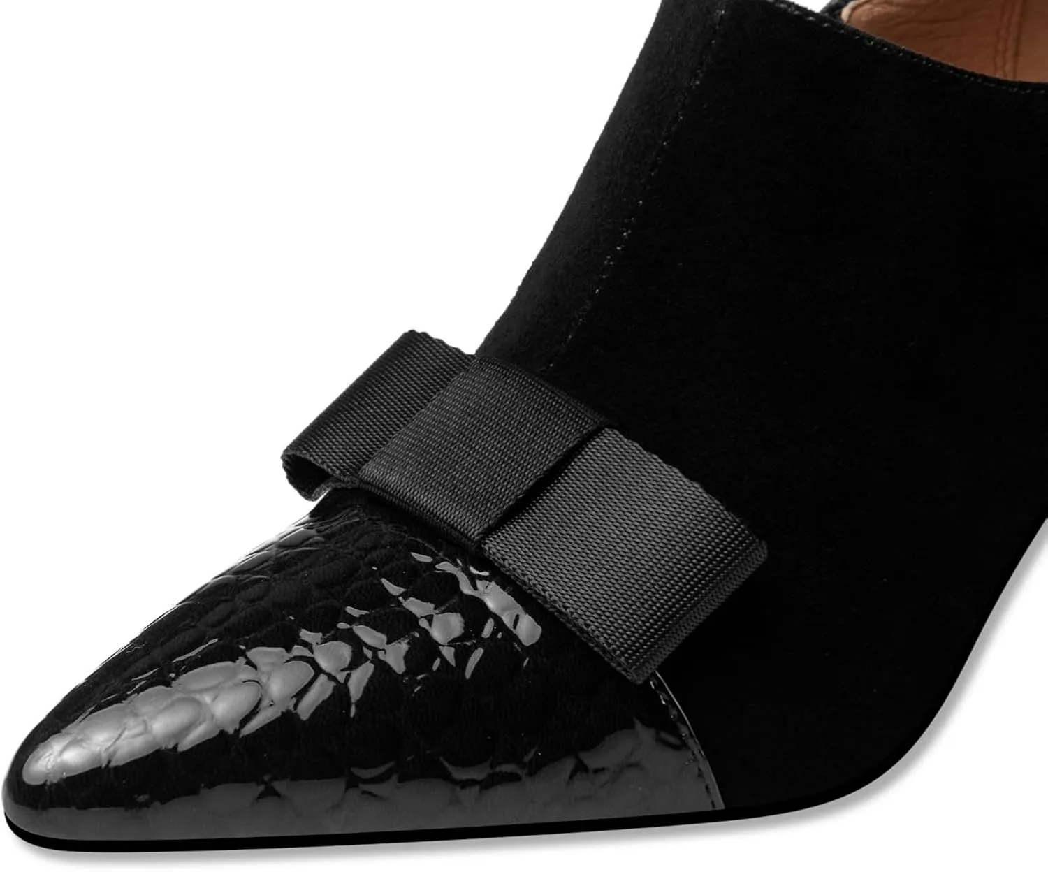 TinaCus Women's Pointed Toe Embossed Leather & Suede Leather Handmade Side Zipper Stiletto Heels Trendy Pumps Shoes