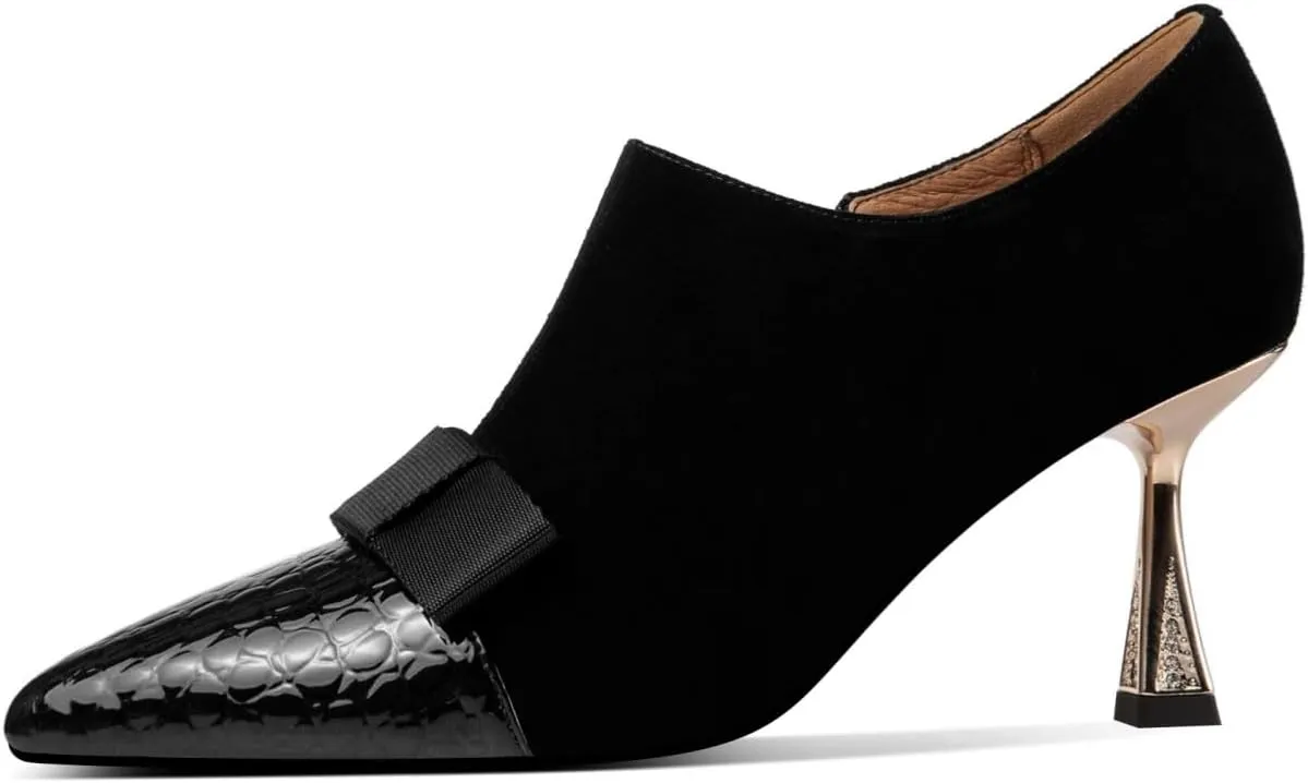 TinaCus Women's Pointed Toe Embossed Leather & Suede Leather Handmade Side Zipper Stiletto Heels Trendy Pumps Shoes