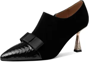 TinaCus Women's Pointed Toe Embossed Leather & Suede Leather Handmade Side Zipper Stiletto Heels Trendy Pumps Shoes