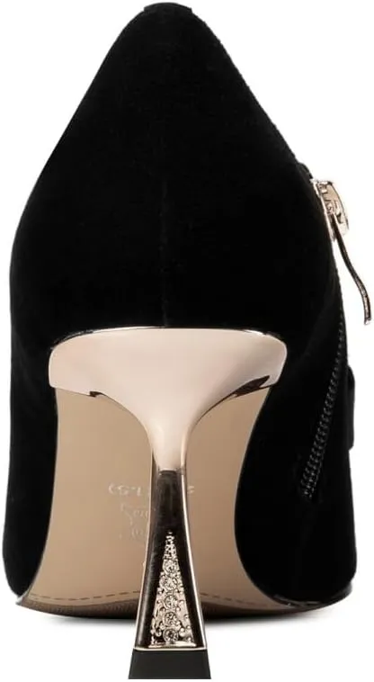 TinaCus Women's Pointed Toe Embossed Leather & Suede Leather Handmade Side Zipper Stiletto Heels Trendy Pumps Shoes