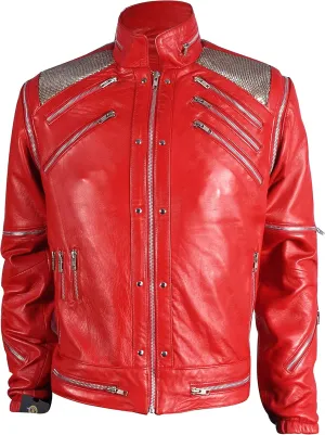 TLW (Premium Quality) Beat-it Leather Jacket - RED - 100% Real Leather