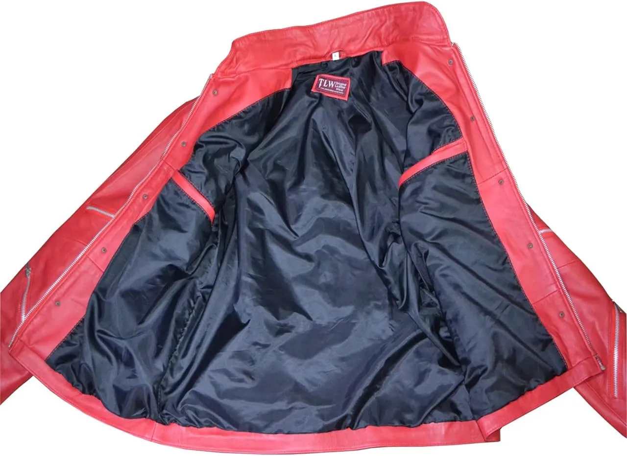 TLW (Premium Quality) Beat-it Leather Jacket - RED - 100% Real Leather