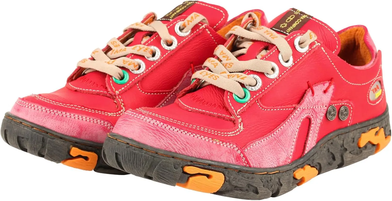 TMA EYES Women's Leather Soft Sole Non-Slip lace-up Walking Shoes