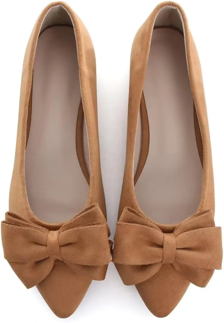 TN TANGNEST Women's Summer Dress Flats - Comfortable Pointed Toe Bowknot Ballet Shoes for Woman - Soft Suede Driving Flats