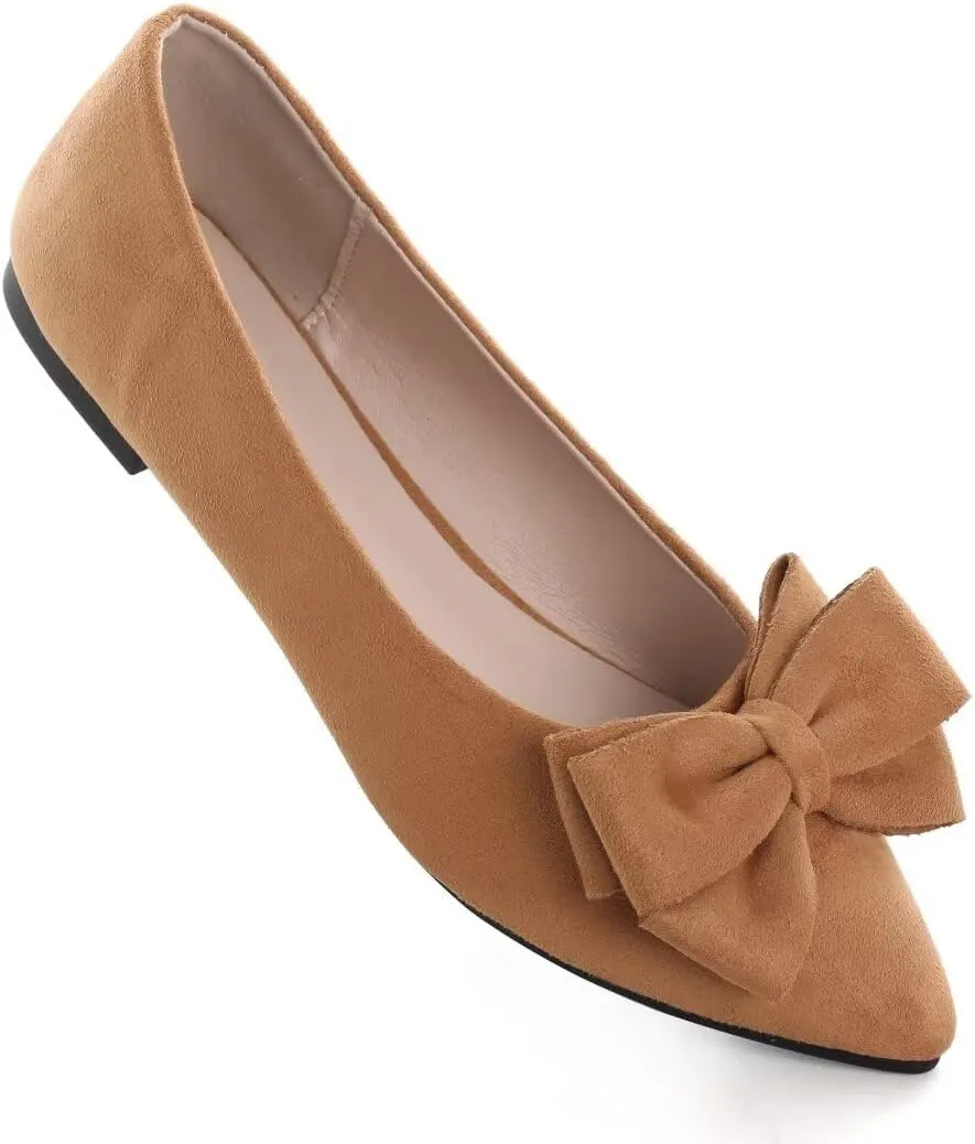 TN TANGNEST Women's Summer Dress Flats - Comfortable Pointed Toe Bowknot Ballet Shoes for Woman - Soft Suede Driving Flats