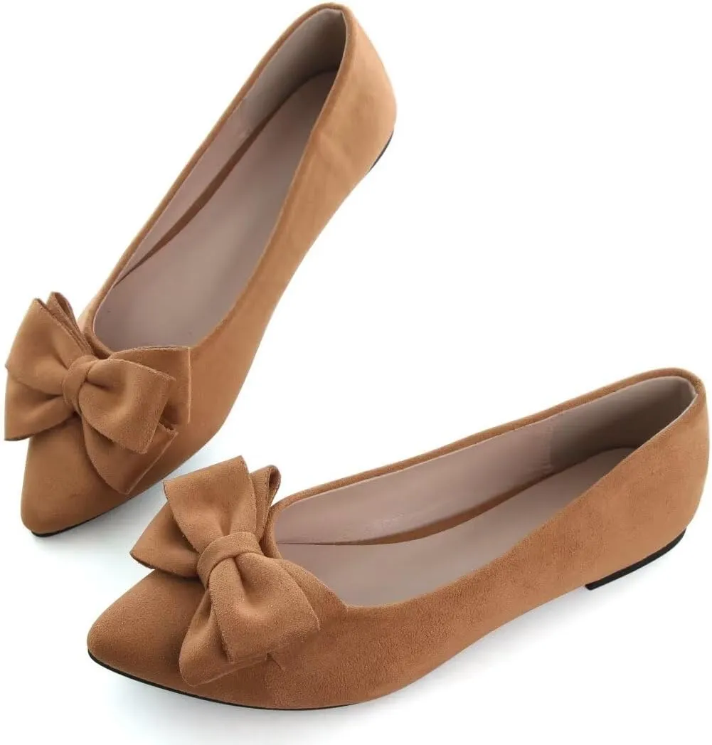 TN TANGNEST Women's Summer Dress Flats - Comfortable Pointed Toe Bowknot Ballet Shoes for Woman - Soft Suede Driving Flats