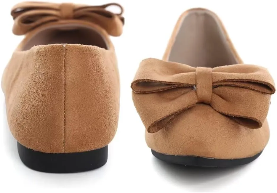 TN TANGNEST Women's Summer Dress Flats - Comfortable Pointed Toe Bowknot Ballet Shoes for Woman - Soft Suede Driving Flats