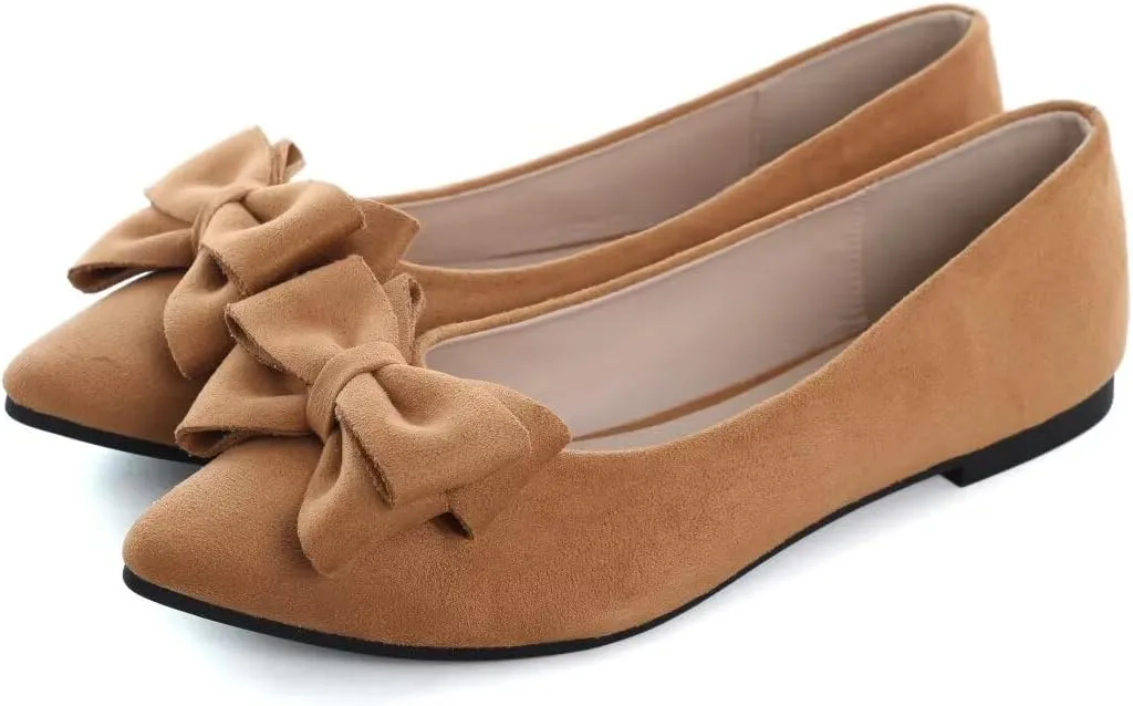 TN TANGNEST Women's Summer Dress Flats - Comfortable Pointed Toe Bowknot Ballet Shoes for Woman - Soft Suede Driving Flats