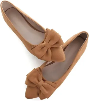 TN TANGNEST Women's Summer Dress Flats - Comfortable Pointed Toe Bowknot Ballet Shoes for Woman - Soft Suede Driving Flats