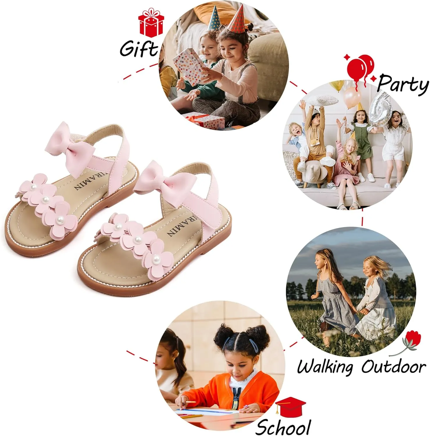 Toddler Girl Sandals - Flower Girl Summer Dress Shoes Open Toe Little Kid Wedding Party