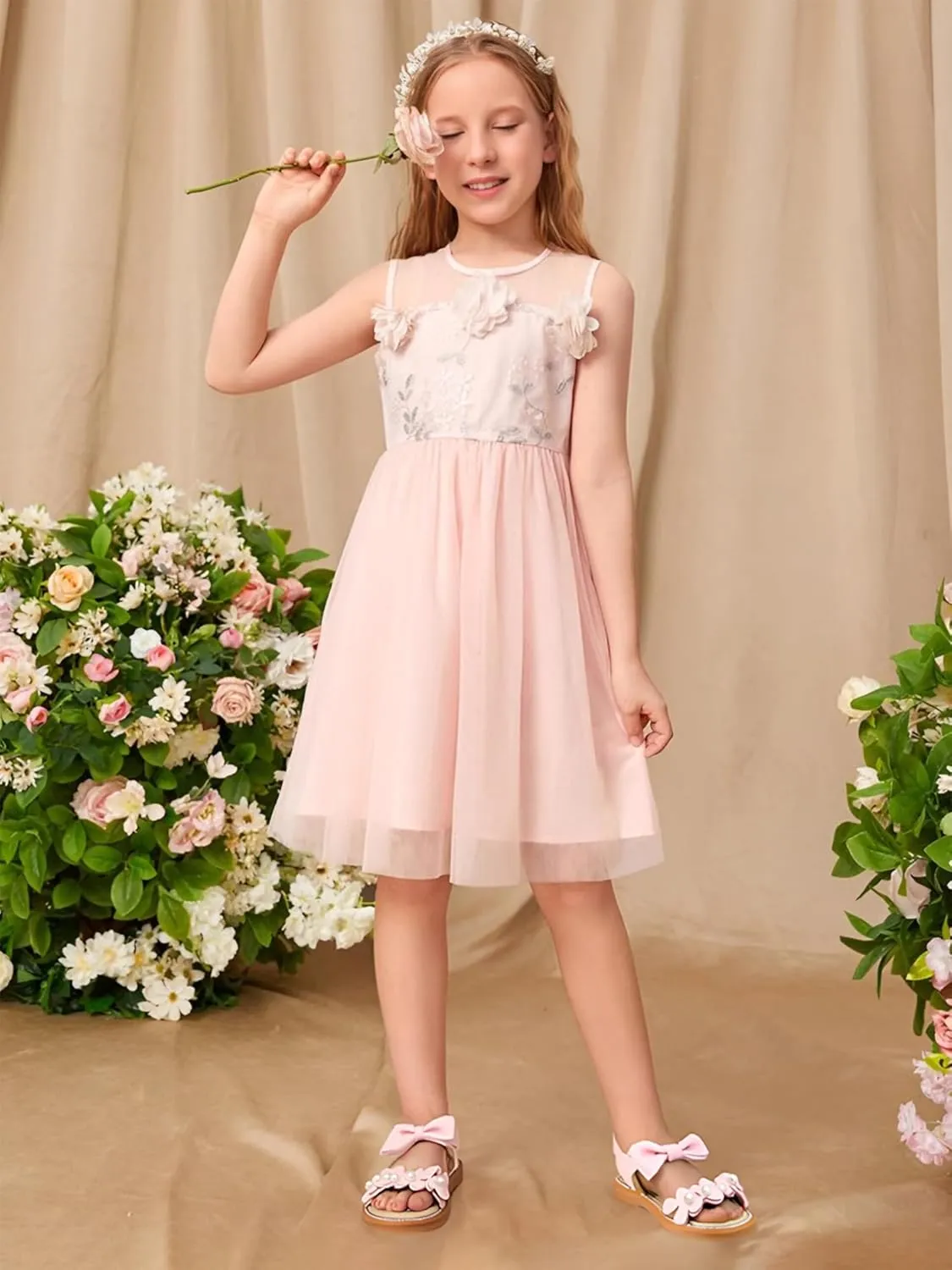 Toddler Girl Sandals - Flower Girl Summer Dress Shoes Open Toe Little Kid Wedding Party