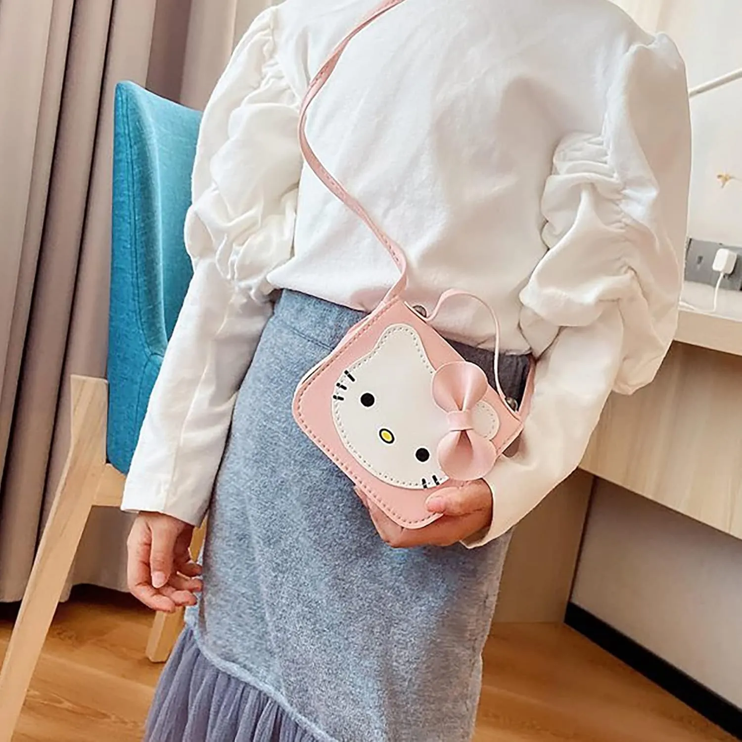 Toddlers Kids Purse Cute Cartoon Bowknot Cat Crossbody Bag Little Girls Small Leather Shoulder Bag Tote Handbag