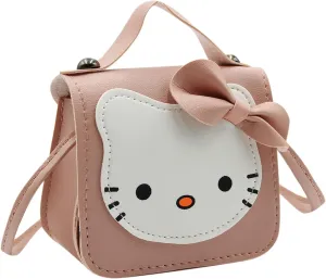 Toddlers Kids Purse Cute Cartoon Bowknot Cat Crossbody Bag Little Girls Small Leather Shoulder Bag Tote Handbag