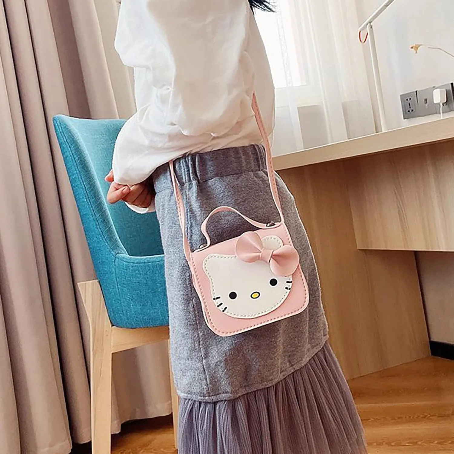 Toddlers Kids Purse Cute Cartoon Bowknot Cat Crossbody Bag Little Girls Small Leather Shoulder Bag Tote Handbag