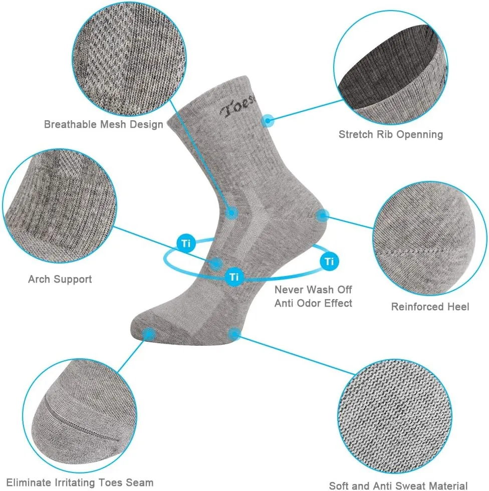 Toes&Feet Men's Anti-Odor Quick-Dry Quarter Crew Athletic and Dress Socks