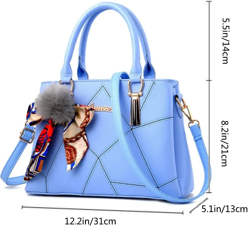 Top-handle Handbags Purse Soft PU Leather Crossbody Shoulder Bag Satchel with Bowknot Plush Ball Pendant