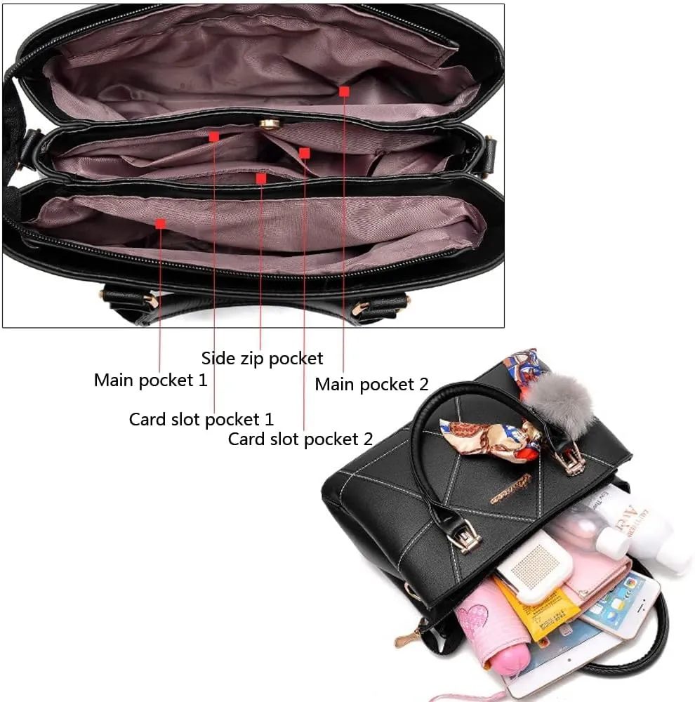 Top-handle Handbags Purse Soft PU Leather Crossbody Shoulder Bag Satchel with Bowknot Plush Ball Pendant