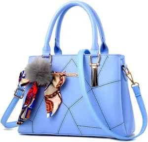 Top-handle Handbags Purse Soft PU Leather Crossbody Shoulder Bag Satchel with Bowknot Plush Ball Pendant