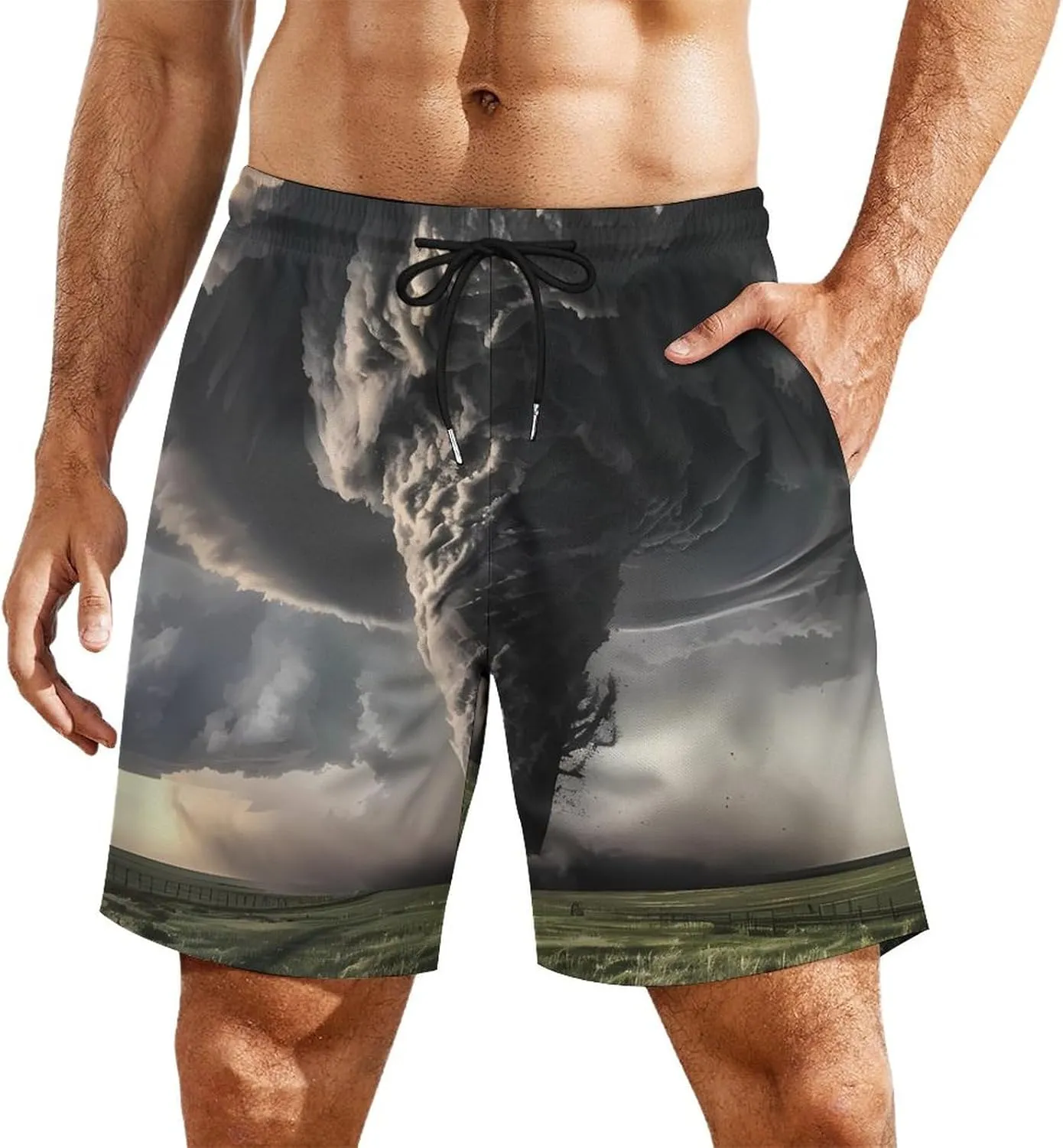 Tornado Thunderstorms Men's Swim Trunks Quick Dry Board Shorts Swimwear Beach Shorts with Compression Liner