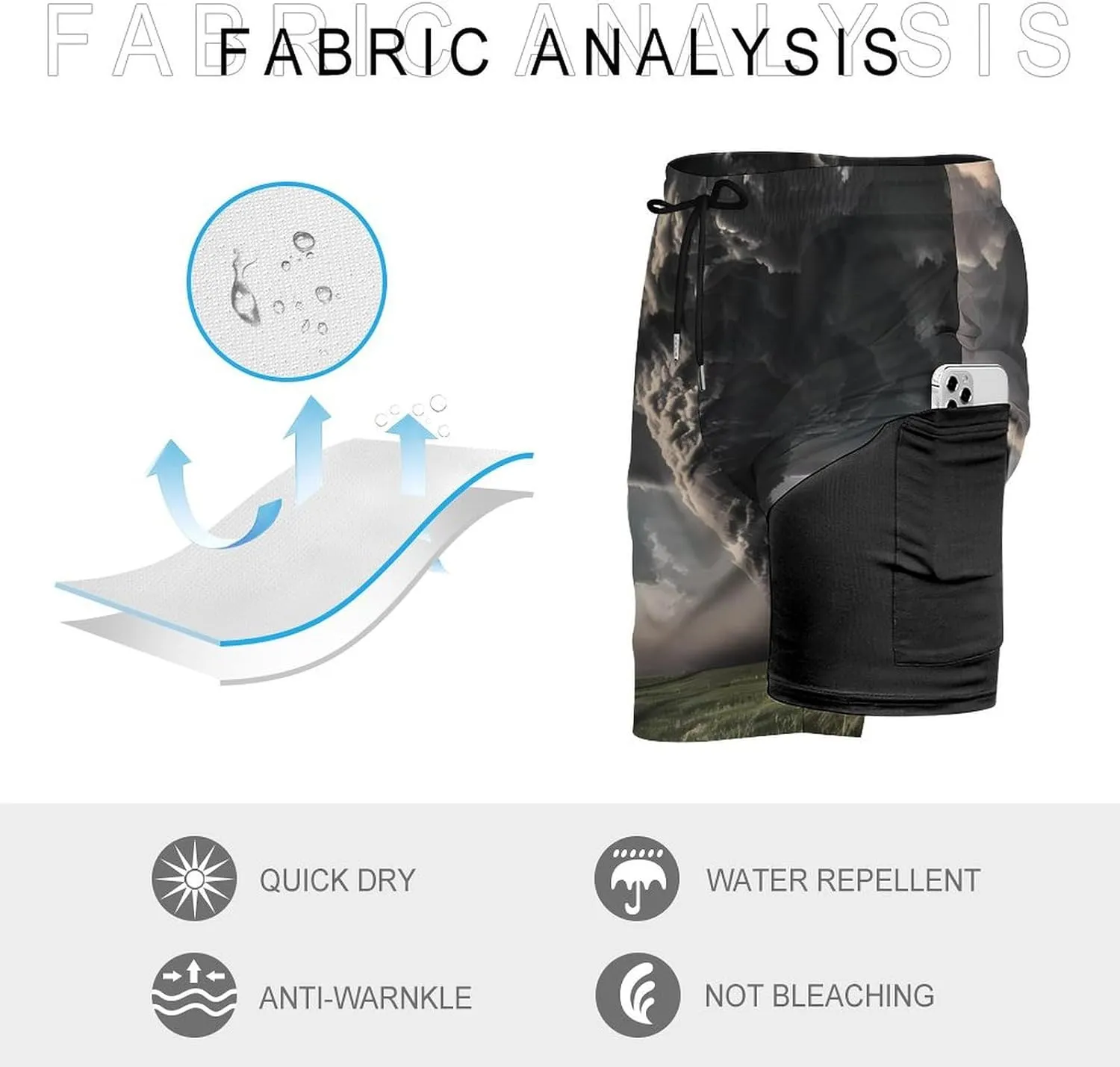 Tornado Thunderstorms Men's Swim Trunks Quick Dry Board Shorts Swimwear Beach Shorts with Compression Liner