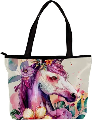 Tote Bags for Women,Womens Handbags,Small Tote Bag,Colored Flower Bush Unicorn