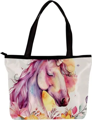 Tote Bags for Women,Womens Handbags,Small Tote Bag,Colored Flower Bush Unicorn