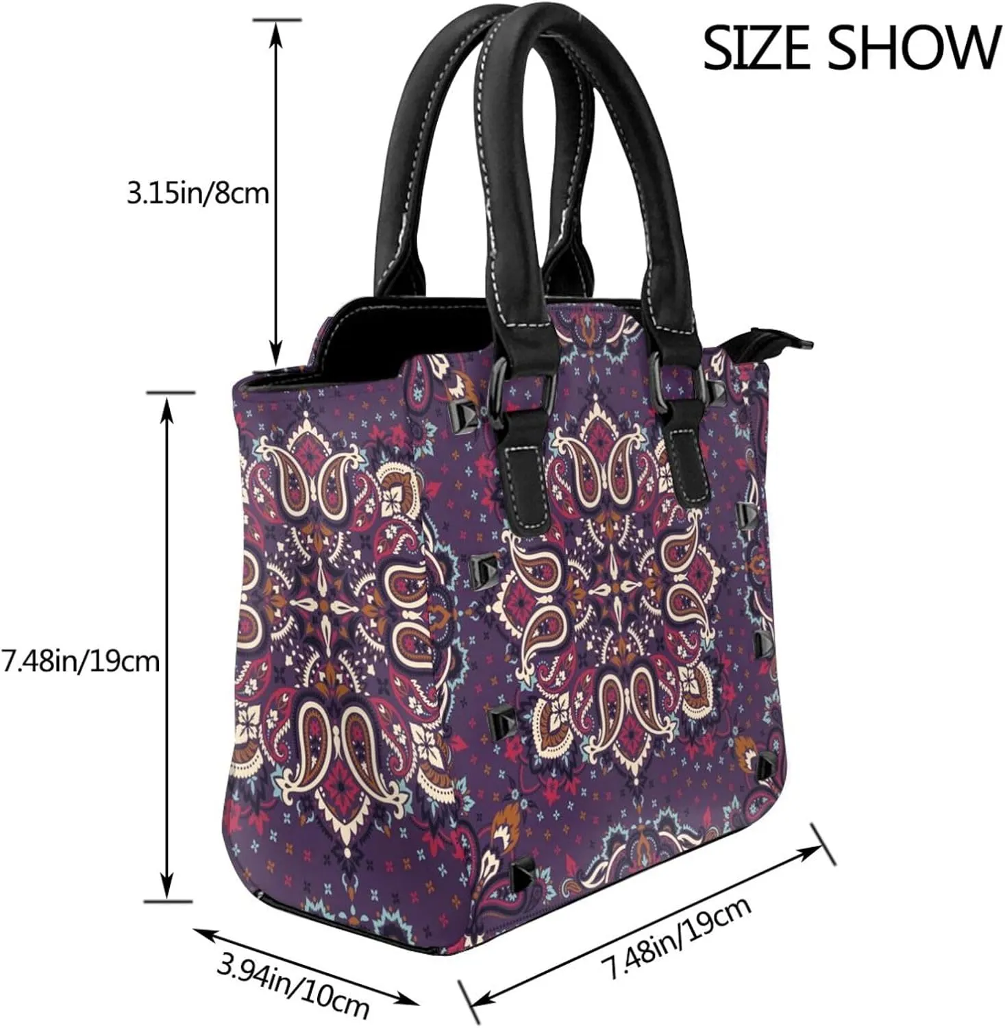 Tote Handbag for Women Faux Leather Shoulder Bag with Studded PU Leather Zipper Bag for Travel Work