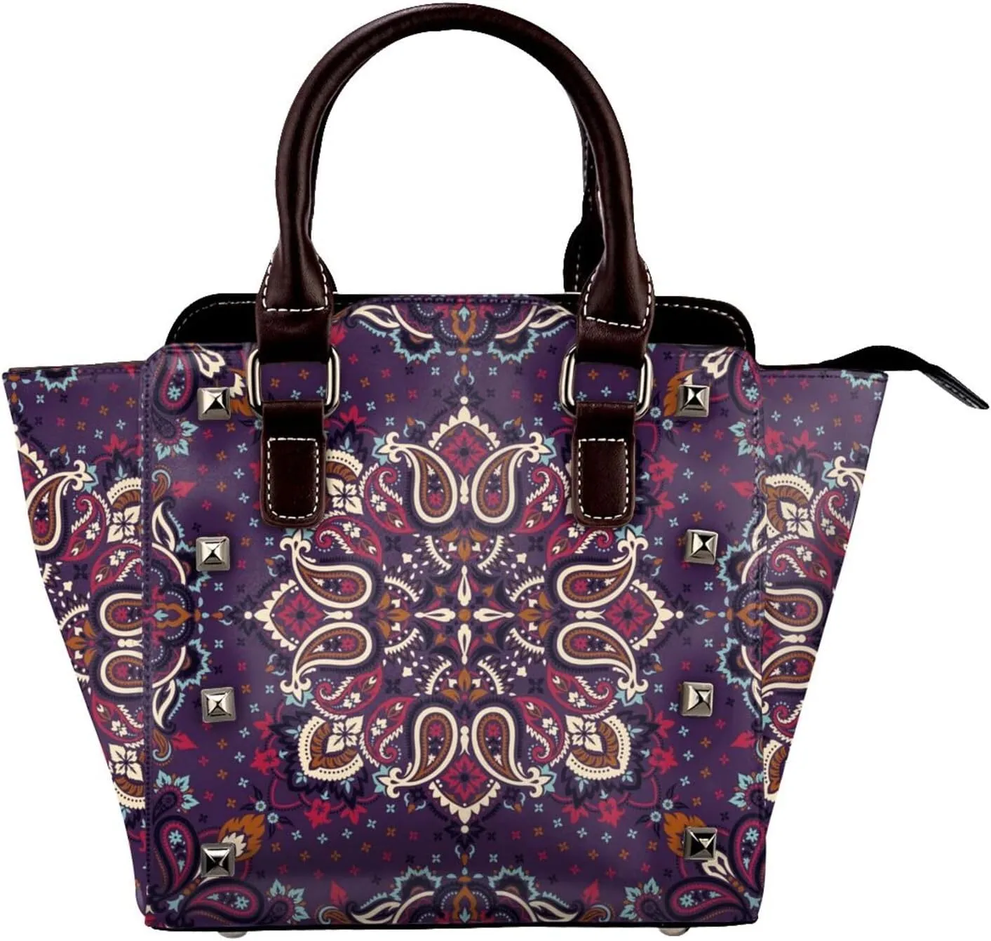 Tote Handbag for Women Faux Leather Shoulder Bag with Studded PU Leather Zipper Bag for Travel Work