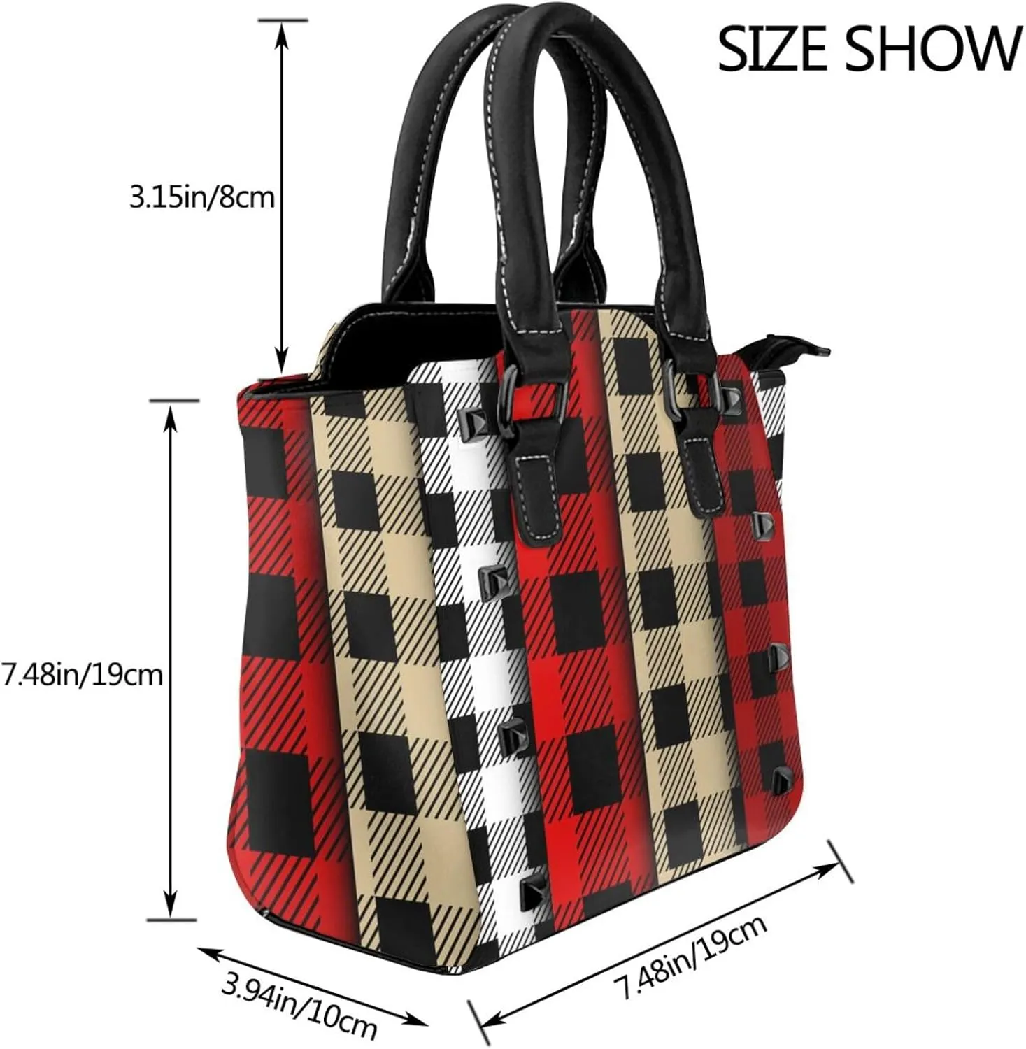 Tote Handbag for Women Faux Leather Shoulder Bag with Studded PU Leather Zipper Bag for Travel Work