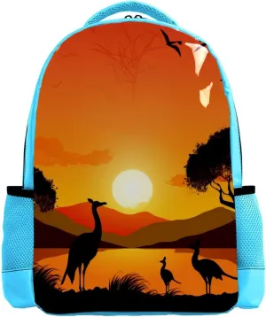 Travel Backpacks for Women,Mens Backpack,Australia Sunset Kangaroo Ostrich,Backpack