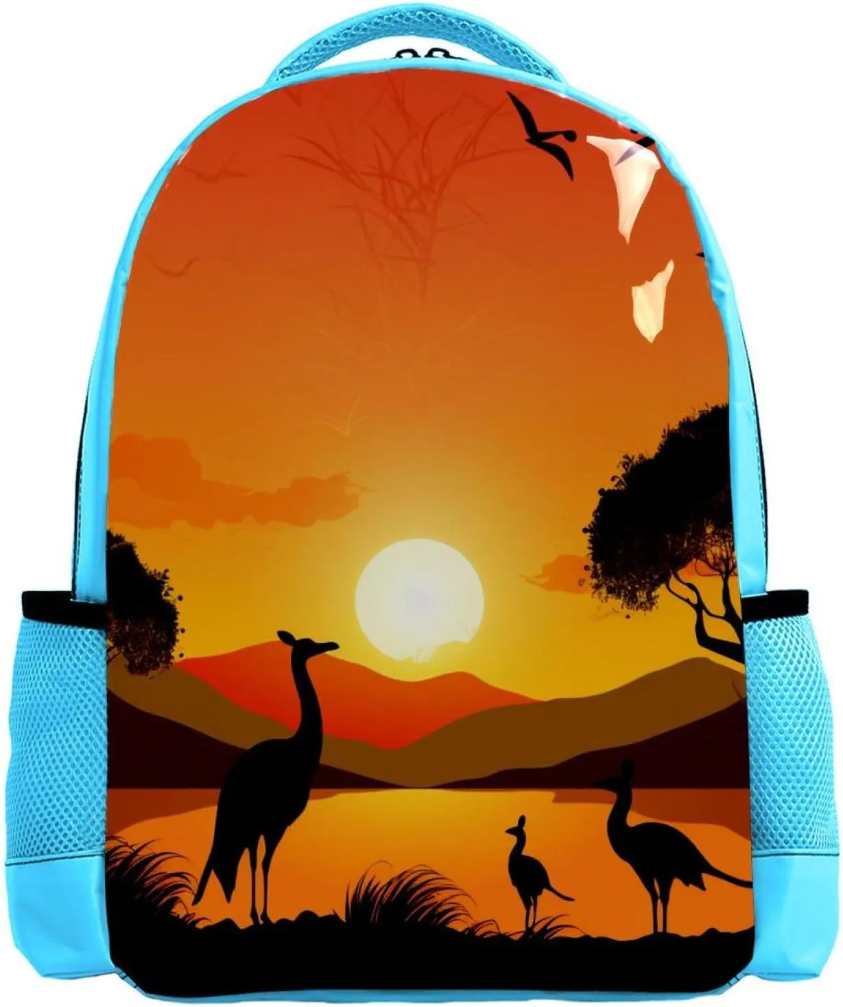 Travel Backpacks for Women,Mens Backpack,Australia Sunset Kangaroo Ostrich,Backpack
